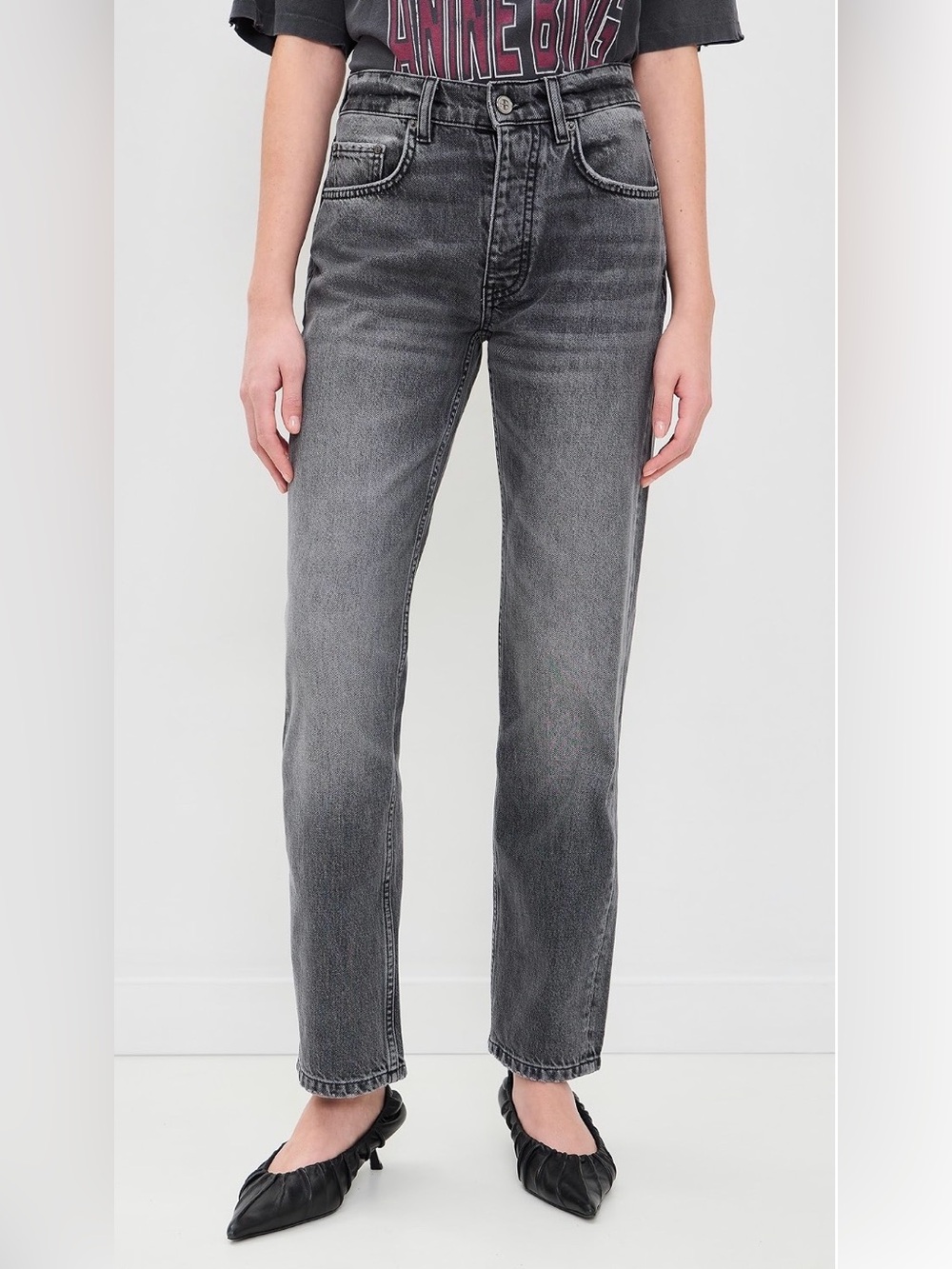 ANINE BING Kate High Rise Slim Straight Jean in Grey